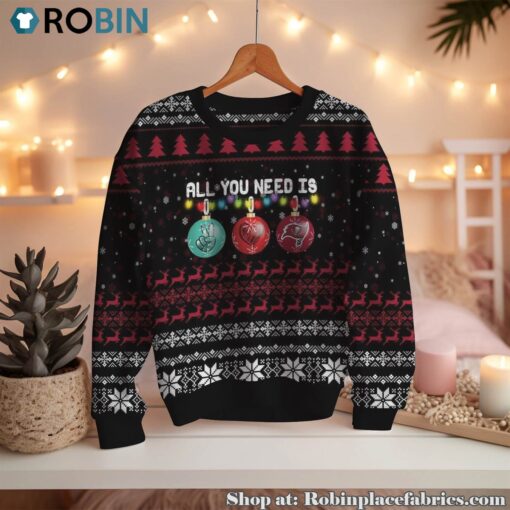 NFL All You Need Is Peace Love And Tampa Bay Buccaneers Ugly Christmas Sweatshirt, Sweater