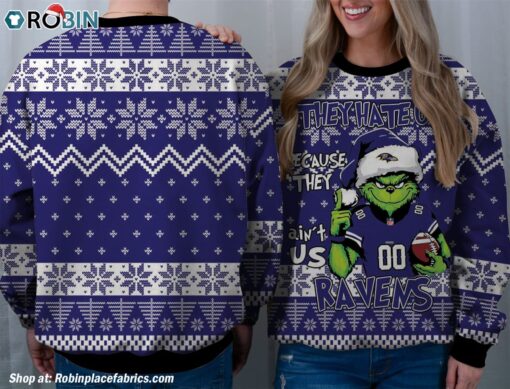 NFL Baltimore Ravens Grinch They Hate Us Because Aint US Sweatshirt, Sweater