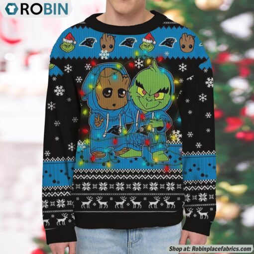 NFL Carolina Panthers Baby Groot And Grinch Best Friends Ugly Christmas Sweatshirt & Sweater