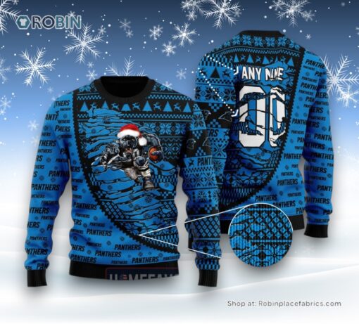 NFL Carolina Panthers Mascot Woolen Christmas Full Print Sweater and Sweatshirt
