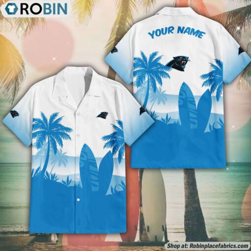 NFL Carolina Panthers Summer Coconut Tree Pattern Hawaiian Shirt