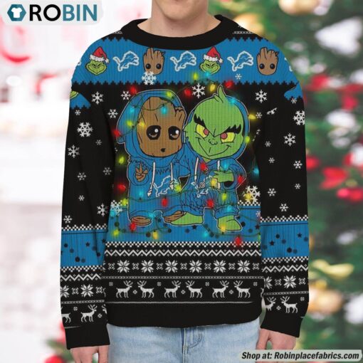NFL Detroit Lions Baby Groot And Grinch Best Friends Ugly Christmas Sweatshirt & Sweater