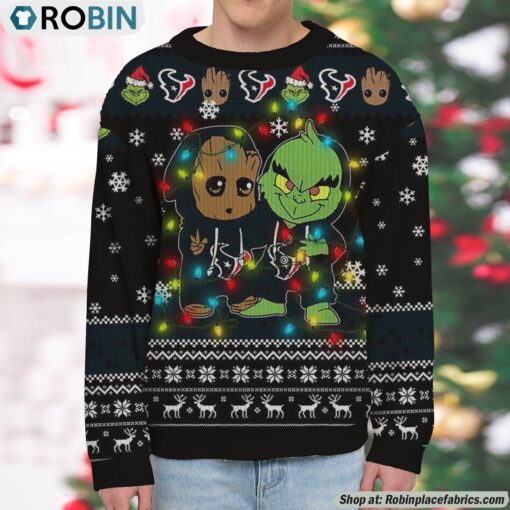 NFL Houston Texans Baby Groot And Grinch Best Friends Ugly Christmas Sweatshirt & Sweater