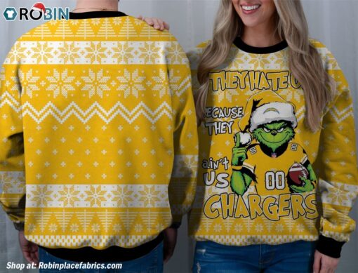 NFL Los Angeles Chargers Grinch They Hate Us Because Aint US Sweatshirt, Sweater