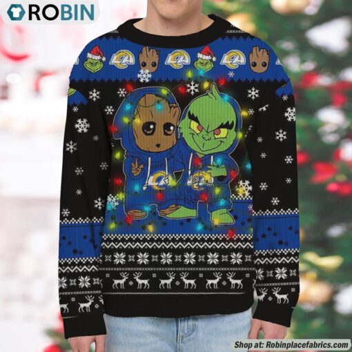 NFL Los Angeles Rams Baby Groot And Grinch Best Friends Ugly Christmas Sweatshirt & Sweater