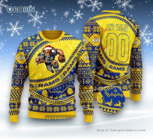 NFL Los Angeles Rams Mascot Woolen Christmas Full Print Sweater and Sweatshirt