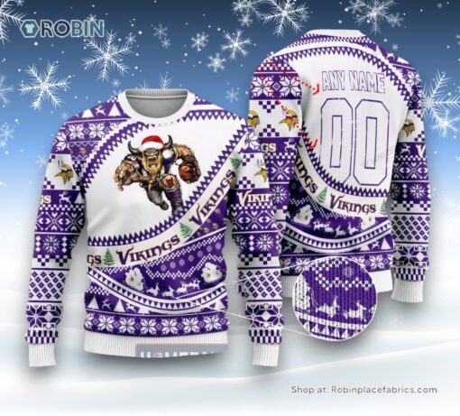 NFL Minnesota Vikings Mascot Woolen Christmas Full Print Sweater and Sweatshirt
