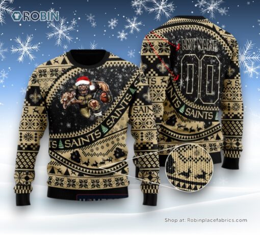 NFL New Orleans Saints Mascot Woolen Christmas Full Print Sweater and Sweatshirt