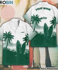 NFL New York Jets Summer Coconut Tree Pattern Aloha Shirt