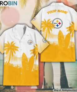 NFL Pittsburgh Steelers Summer Coconut Tree Pattern Hawaiian Shirt