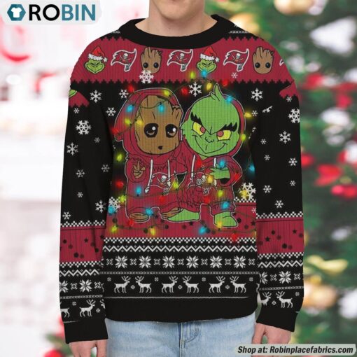 NFL Tampa Bay Buccaneers Baby Groot And Grinch Best Friends Ugly Christmas Sweatshirt & Sweater