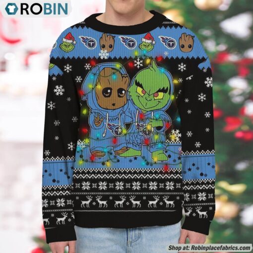 NFL Tennessee Titans Baby Groot And Grinch Best Friends Ugly Christmas Sweatshirt & Sweater