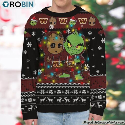 NFL Washington Commanders Baby Groot And Grinch Best Friends Ugly Christmas Sweatshirt & Sweater