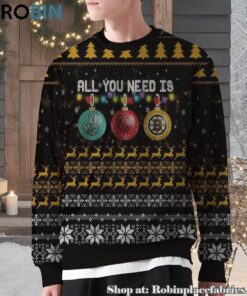 NHL All You Need Is Peace Love And Boston Bruins Ugly Christmas Sweatshirt, Sweater