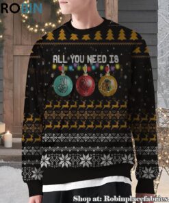 NHL All You Need Is Peace Love And Chicago Blackhawk Ugly Christmas Sweatshirt, Sweater