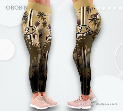 NHL Anaheim Ducks Summer Flower High Waisted Leggings For Women, Ducks Unique Gifts