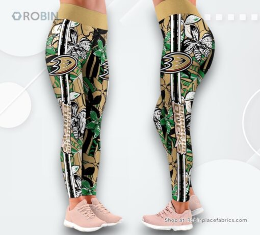 NHL Anaheim Ducks Summer Flower Pattern High Waisted Leggings For Women, Anaheim Ducks Merch