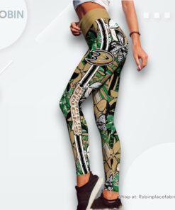 NHL Anaheim Ducks Summer Flower Pattern High Waisted Leggings For Women, Anaheim Ducks Merch