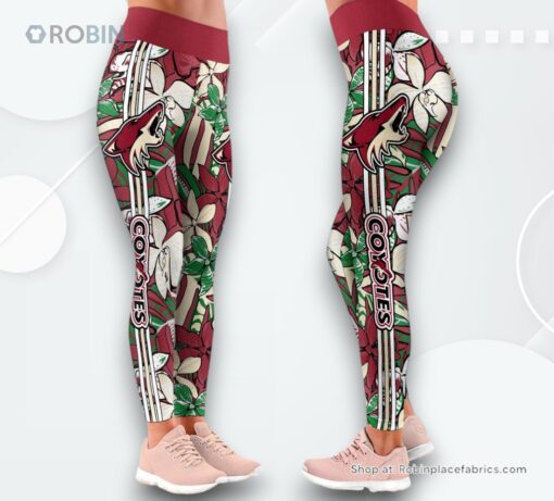 NHL Arizona Coyotes Summer Flower Pattern High Waisted Leggings For Women, Coyotes Gifts