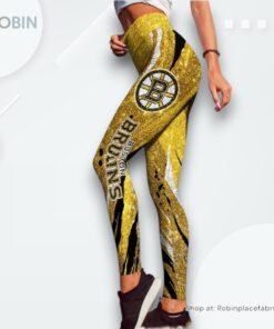 NHL Boston Bruins Flower High Waisted Leggings For Women, Bruins Unique Gifts