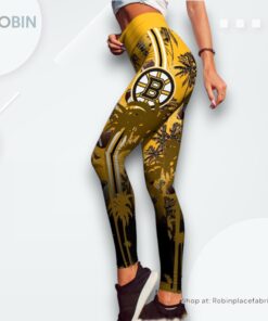 NHL Boston Bruins Summer Flower High Waisted Leggings For Women, Boston Bruins Unique Gifts