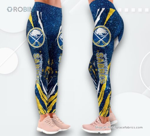 NHL Buffalo Sabres Flower High Waisted Leggings For Women, Buffalo Sabres Gifts