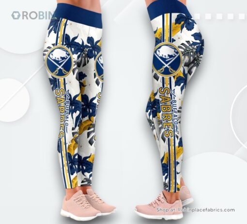 NHL Buffalo Sabres Flower Leggings For Women, Buffalo Sabres Gifts
