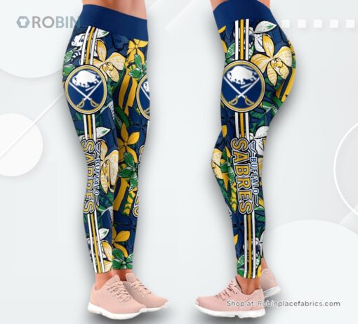 NHL Buffalo Sabres Summer Flower Pattern High Waisted Leggings For Women, Buffalo Sabres Gear