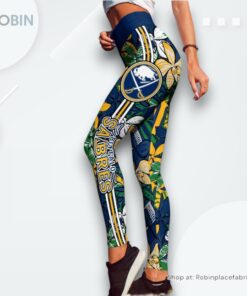 NHL Buffalo Sabres Summer Flower Pattern High Waisted Leggings For Women, Buffalo Sabres Gear