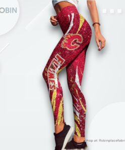 NHL Calgary Flames Flower High Waisted Leggings For Women, Flames Gear NHL Calgary Flames Flower High Waisted Leggings For Women, Flames Gear