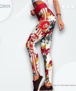 NHL Calgary Flames Flower Leggings For Women, Calgary Flames Gifts for Fans NHL Calgary Flames Flower Leggings For Women, Calgary Flames Gifts for Fans