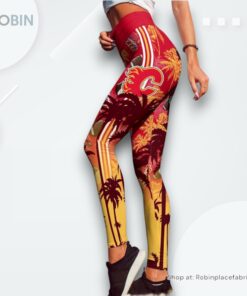 NHL Calgary Flames Summer Flower High Waisted Leggings For Women, Flames Merchandise NHL Calgary Flames Summer Flower High Waisted Leggings For Women, Flames Merchandise