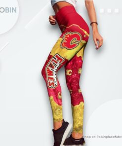 NHL Calgary Flames Summer Flower Leggings For Women, Calgary Flames Gifts
