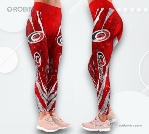 NHL Carolina Hurricanes Flower High Waisted Leggings For Women, Carolina Hurricanes Gear