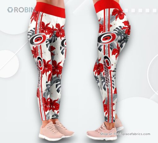 NHL Carolina Hurricanes Flower Leggings For Women, Hurricanes Team Gifts