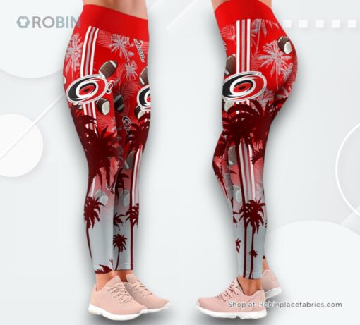 NHL Carolina Hurricanes Summer Flower High Waisted Leggings For Women, Carolina Hurricanes Merchandise