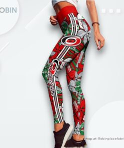NHL Carolina Hurricanes Summer Flower Pattern High Waisted Leggings For Women, Carolina Hurricanes Team Gifts NHL Carolina Hurricanes Summer Flower Pattern High Waisted Leggings For Women, Carolina Hurricanes Team Gifts