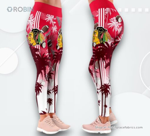 NHL Chicago Blackhawks Summer Flower High Waisted Leggings For Women, Blackhawks Team Gifts