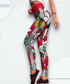 NHL Chicago Blackhawks Summer Flower Pattern High Waisted Leggings For Women, Chicago Blackhawks Team Gifts NHL Chicago Blackhawks Summer Flower Pattern High Waisted Leggings For Women, Chicago Blackhawks Team Gifts