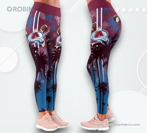NHL Colorado Avalanche Summer Flower High Waisted Leggings For Women, Avalanche Merch