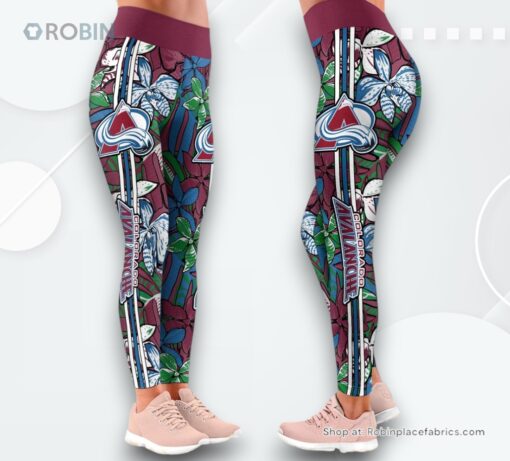NHL Colorado Avalanche Summer Flower Pattern High Waisted Leggings For Women, Colorado Avalanche Merch