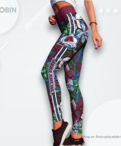 NHL Colorado Avalanche Summer Flower Pattern High Waisted Leggings For Women, Colorado Avalanche Merch NHL Colorado Avalanche Summer Flower Pattern High Waisted Leggings For Women, Colorado Avalanche Merch