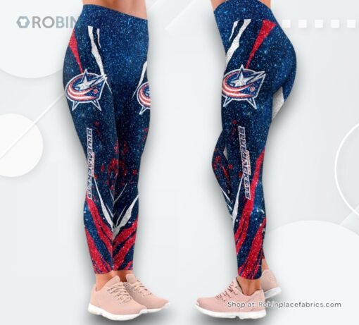 NHL Columbus Blue Jackets Flower High Waisted Leggings For Women, Blue Jackets Merchandise
