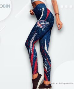 NHL Columbus Blue Jackets Flower High Waisted Leggings For Women, Blue Jackets Merchandise NHL Columbus Blue Jackets Flower High Waisted Leggings For Women, Blue Jackets Merchandise