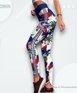 NHL Columbus Blue Jackets Flower Leggings For Women, Columbus Blue Jackets Gifts for Fans