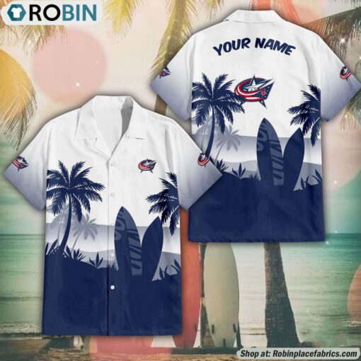 NHL Columbus Blue Jackets Summer Coconut Tree Pattern Aloha Shirt