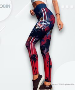 NHL Columbus Blue Jackets Summer Flower High Waisted Leggings For Women, Blue Jackets Gifts for Fans NHL Columbus Blue Jackets Summer Flower High Waisted Leggings For Women, Blue Jackets Gifts for Fans