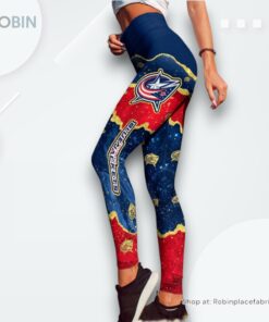 NHL Columbus Blue Jackets Summer Flower Leggings For Women, Blue Jackets Gifts NHL Columbus Blue Jackets Summer Flower Leggings For Women, Blue Jackets Gifts