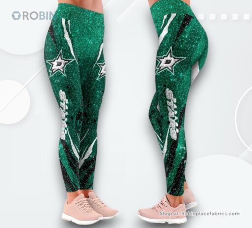 NHL Dallas Stars Flower High Waisted Leggings For Women, Dallas Stars Team Gifts