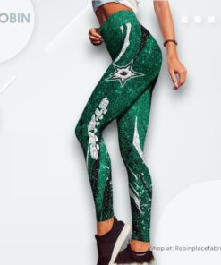 NHL Dallas Stars Flower High Waisted Leggings For Women, Dallas Stars Team Gifts